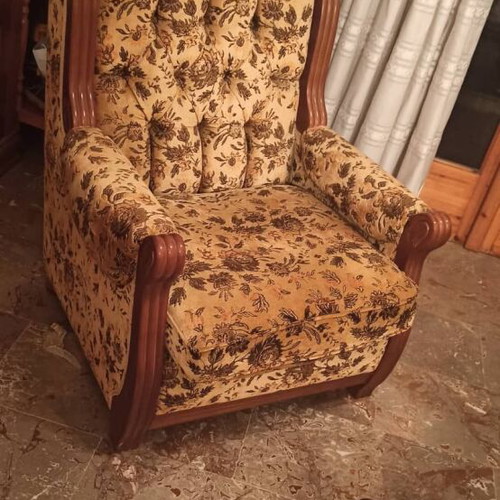 Vintage living room set with large sofa and armchairs