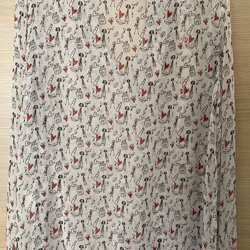 Silk blouse size M, like new, white gray with black and red patterns