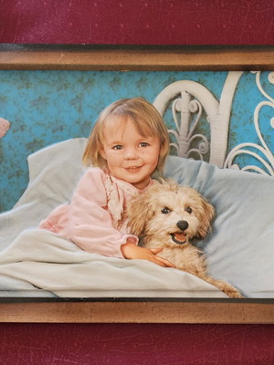 3D Embossed Vintage Picture of Child and Maltipoo Dog, New