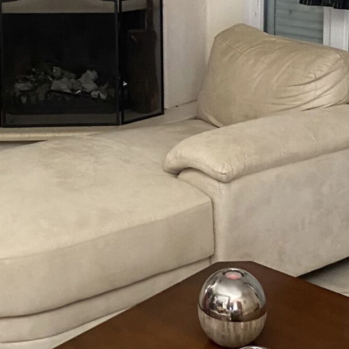 Cream corner sofa with recliner, 3-seater