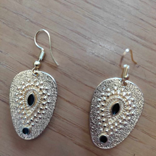 Handmade steel earrings gold with black elements made to order