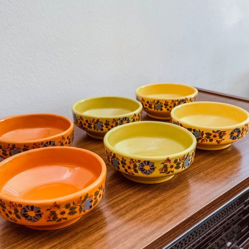 YALCO ceramic serving bowls set of 7 used, floral vintage retro