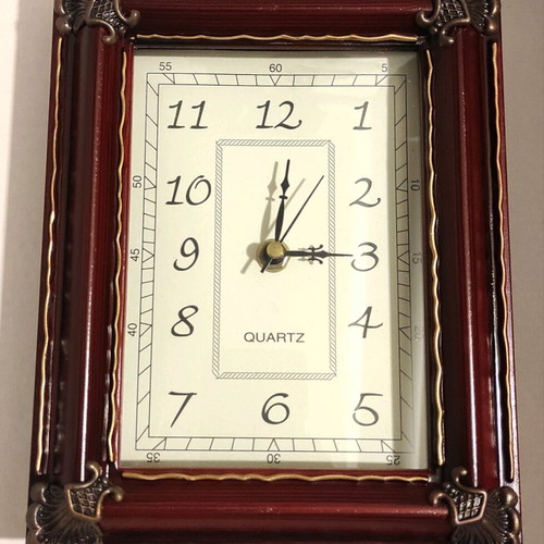 Vintage table clock new, wood color, analog
