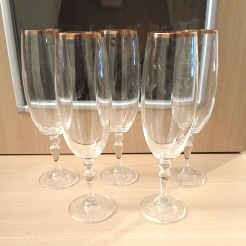 Set of 5 Bohemia Czech crystal champagne glasses new