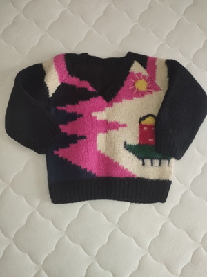 Baby handmade wool sweater like new, black and pink