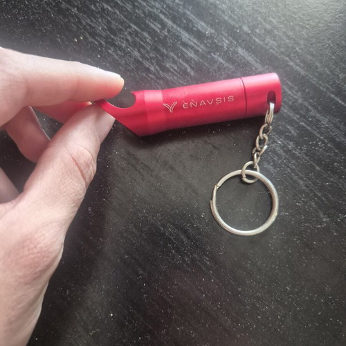Mini LED flashlight keychain with bottle opener like new, red