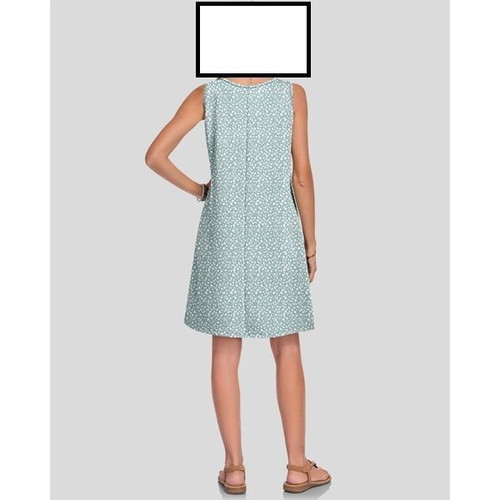WNEEDU sleeveless summer dress with pockets, green pattern, XL