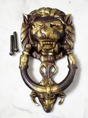 Solid brass door knocker with lion head new