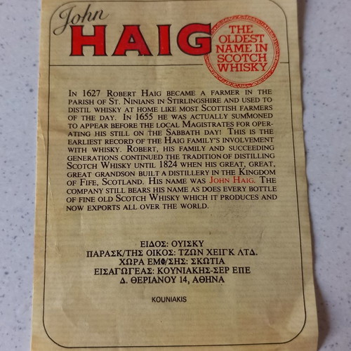 Haig Fine Old Scotch Whisky labels used