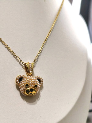 Pendant Bear with Pearls new, steel with enamel