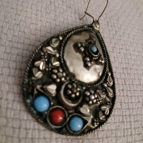 Boho large dangling earrings like new, multicolored and silver