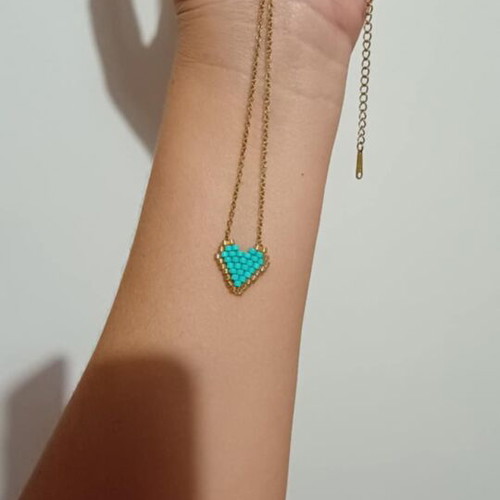 Miyuki heart necklace handmade with steel chain