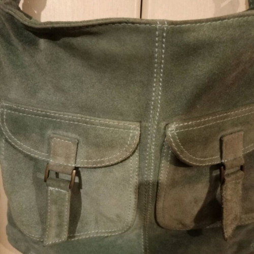 Accessorize shoulder bag used, petrol genuine suede leather