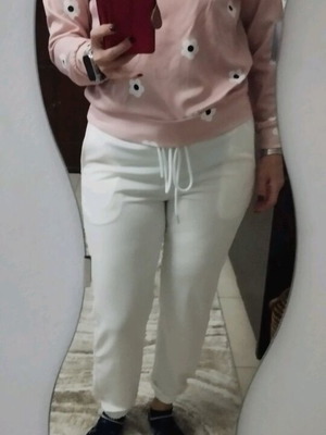 Women's tracksuit set like new, baby pink hoodie, white pants S/M