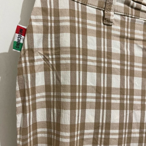 Moschino Capri High-Waisted Cotton Pants like new, checked white and brown