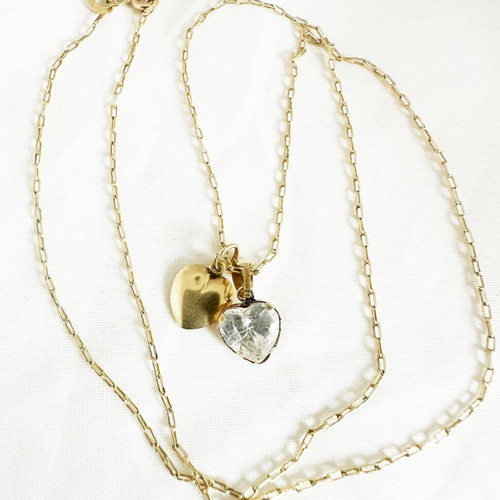 Vintage 14K gold necklace with two hearts