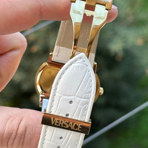 Versace Ladies Watch Used Gold Plated Steel With Mother Of Pearl Dial