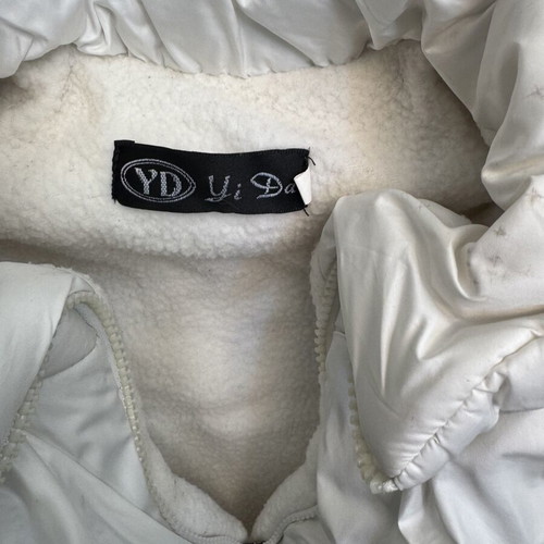 Quilted puffer jacket like new, with belt, white, XXL