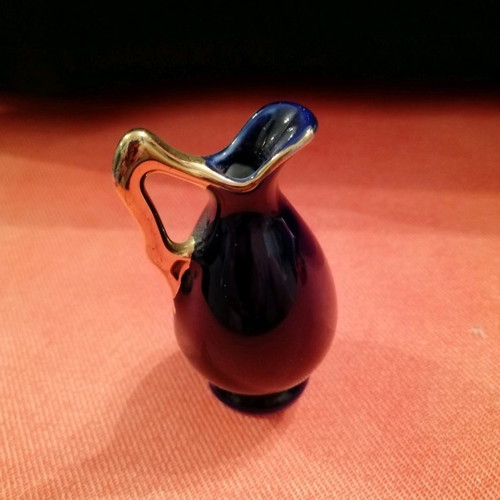 Limoges decorative porcelain miniature jug like new, cobalt blue with gold details