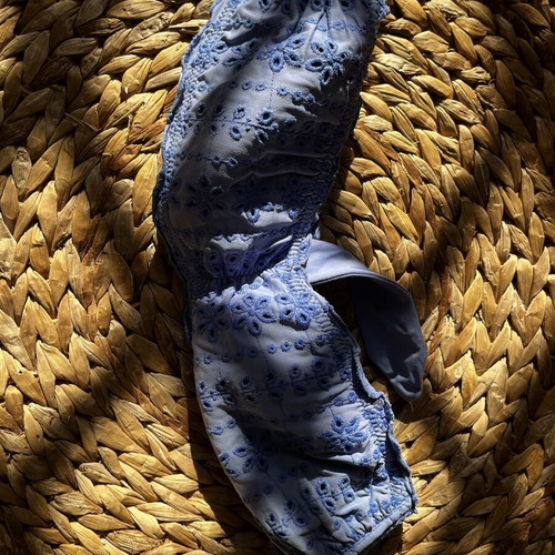 Vintage strapless bikini top used, blue turquoise, boho floral