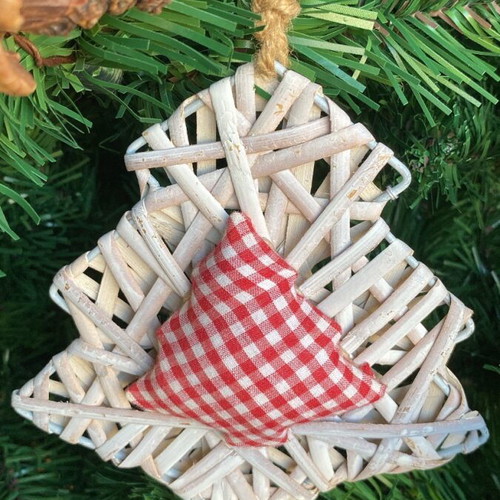 Wooden tree ornament new with white fabric tree