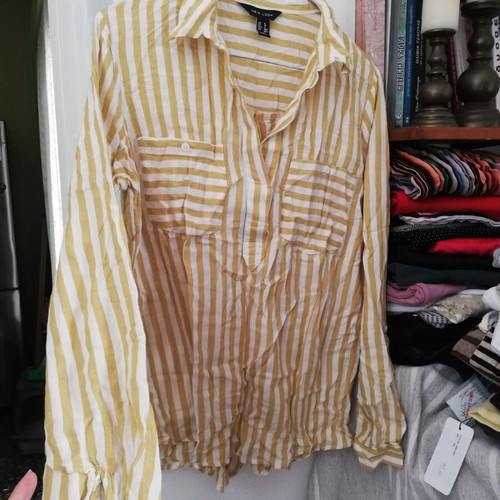 New Look yellow striped shirt like new, size 36, viscose and cotton