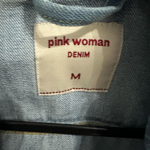 Pink Woman denim jacket like new, blue with modern rips and designs