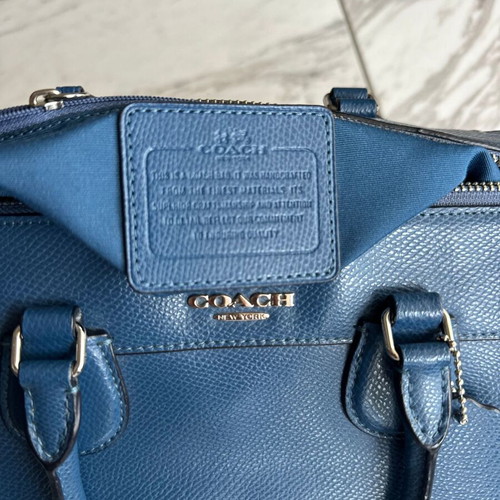 Coach Bennett Satchel leather handbag like new blue with silver details