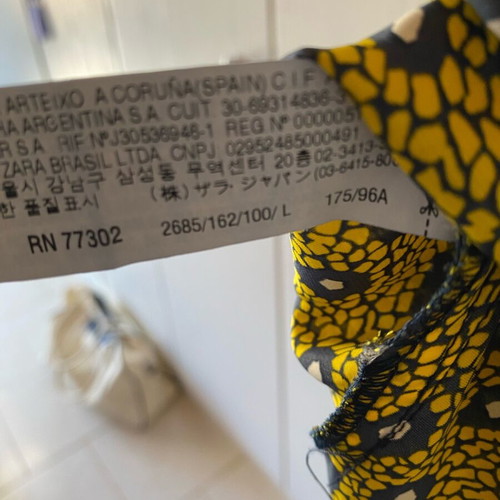 Zara sleeveless dress new, airy yellow with blue patterns, size L