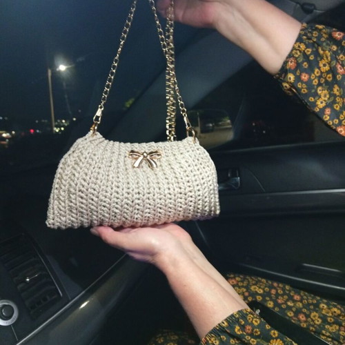 Handmade beige clutch with gold details new