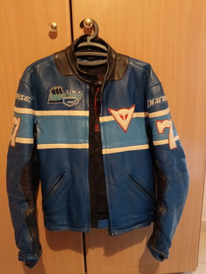 Dainese leather motorcycle jacket used with elbow protectors and zipper