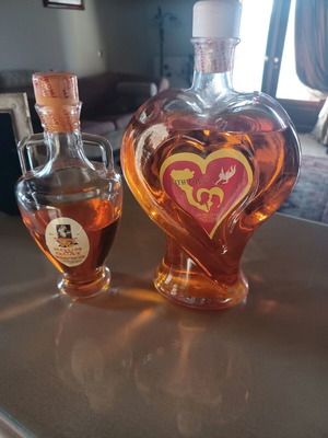 Corfu Koum Quat Liqueur used, heart-shaped 500ml, set of 2 bottles
