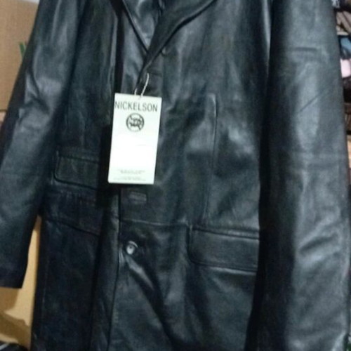 Genuine leather men's coat new, thick, black