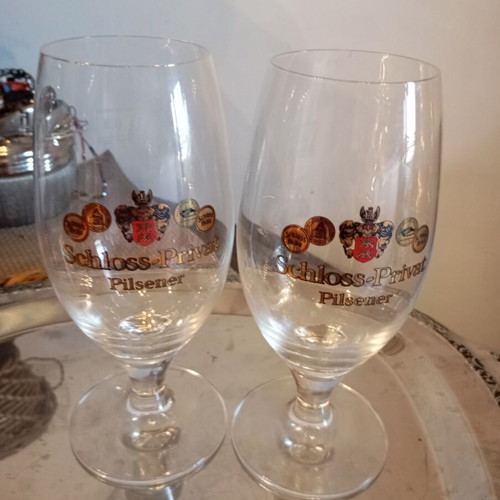 Schloss-Privat Pilsener beer glasses set of 2 new, 17 cm height