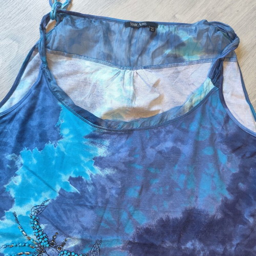 Marc Aurel Tie-Dye T-Shirt with Embroidery New, Cotton and Silk