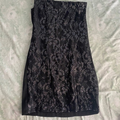 Scandalo black mini dress with one shoulder and rhinestones new