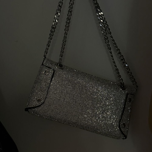 Evening bag with strass like new, silver, handheld