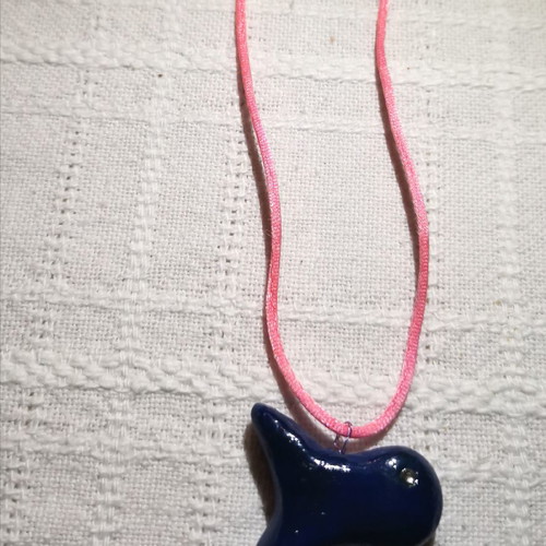 Fish pendant handmade from fimo with rhinestone and adjustable cord