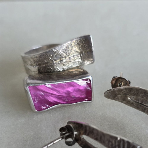 Silver 925 ring and earrings set, handmade by Greek designer