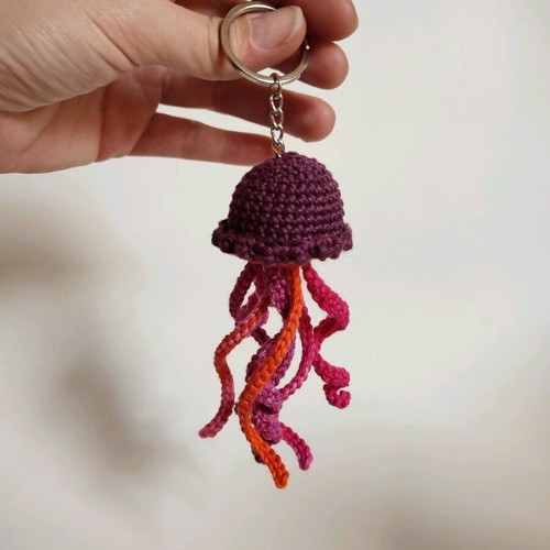 Keychain crocheted jellyfish new with multicolored tentacles