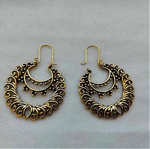 Boho σκουλαρίκια δαντελωτά σε χρυσό αντικέ χρώμα / Antique gold earrings dots and waves