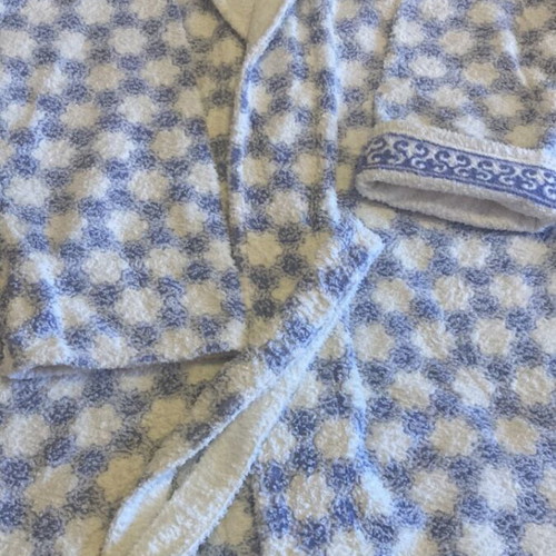 Bathrobe like new, size large, beige and blue