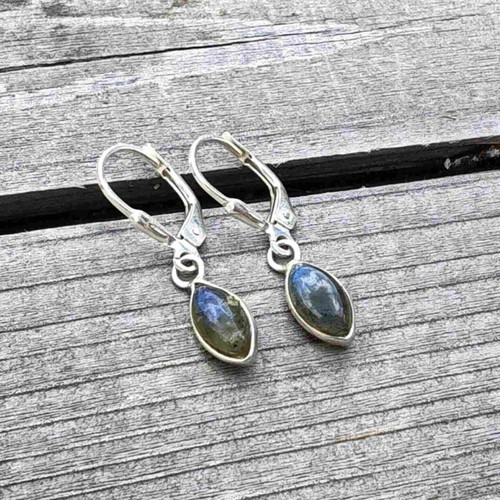 Silver earrings with natural labradorite, new