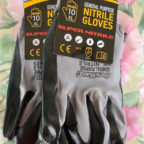 Cresman work gloves gray nitrile/polyester, new, two pairs No XL