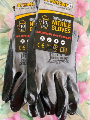 Cresman work gloves gray nitrile/polyester, new, two pairs No XL
