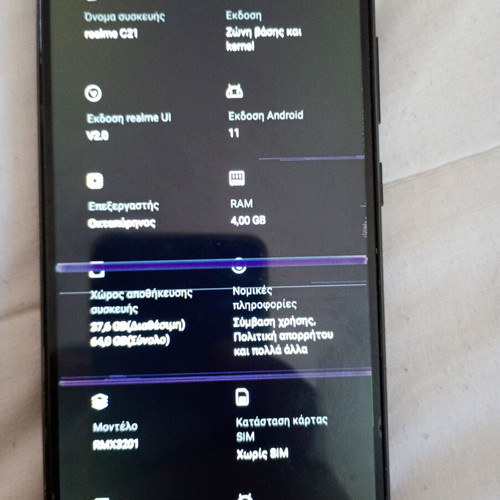 Realme C21 4GB RAM 64GB storage used, defective screen