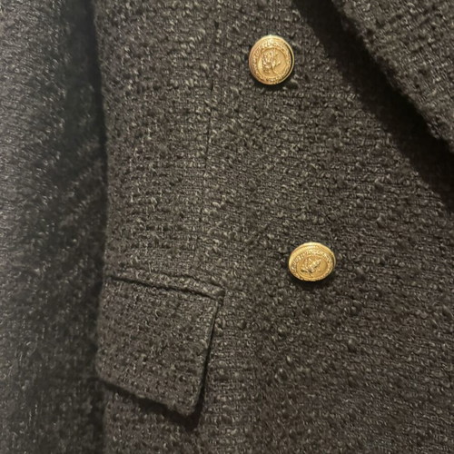 Zara tweed double-breasted blazer black with gold buttons like new