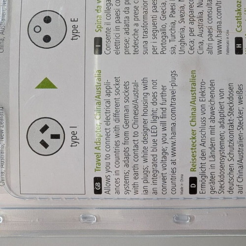 Travel adapter Type 1 (China Australia to type EF) new