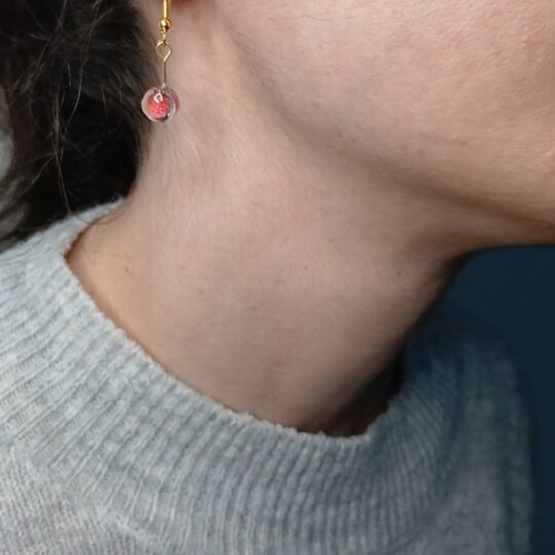 Strawberry Earrings in Resin with Gold and Steel Hook new