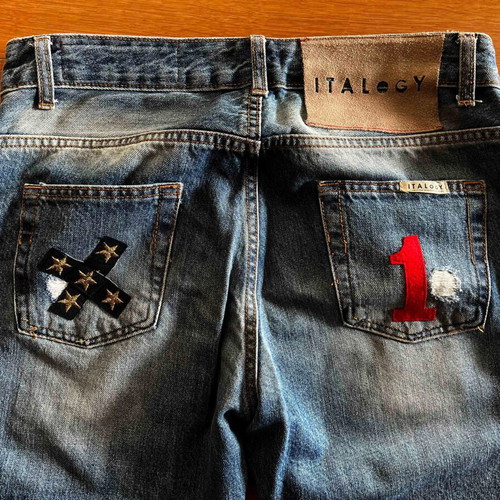 Italogy ripped jeans used, blue, cotton, size S-M